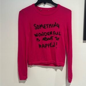 Alice + Olivia Connie Graphic Crewneck Sweater Hot Pink Embellished